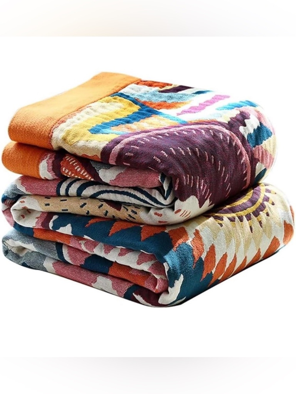 Gorgeous Bohemian 100% Cotton Muslin Geometric COLORFUL Blanket
60x80 inches - Picture 2 of 7